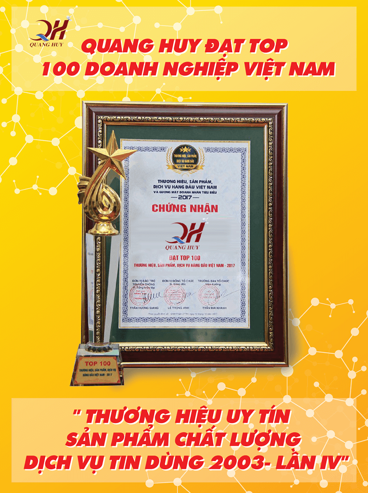 Giải thưởng chứng nhận cho thương hiệu của Quang Huy