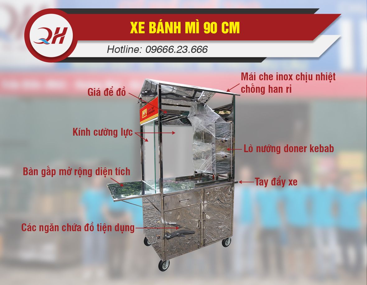 Thiết kế xe bánh mì Doner Kebab Quang Huy chắc chắn và tiện lợi