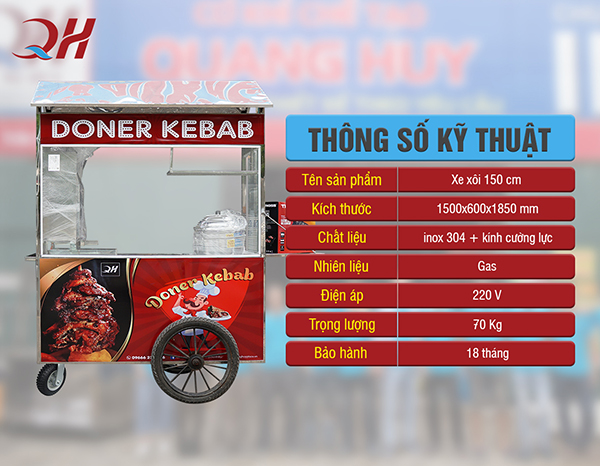 Thông số kỹ thuật của xe xôi bán bánh mì 1m5