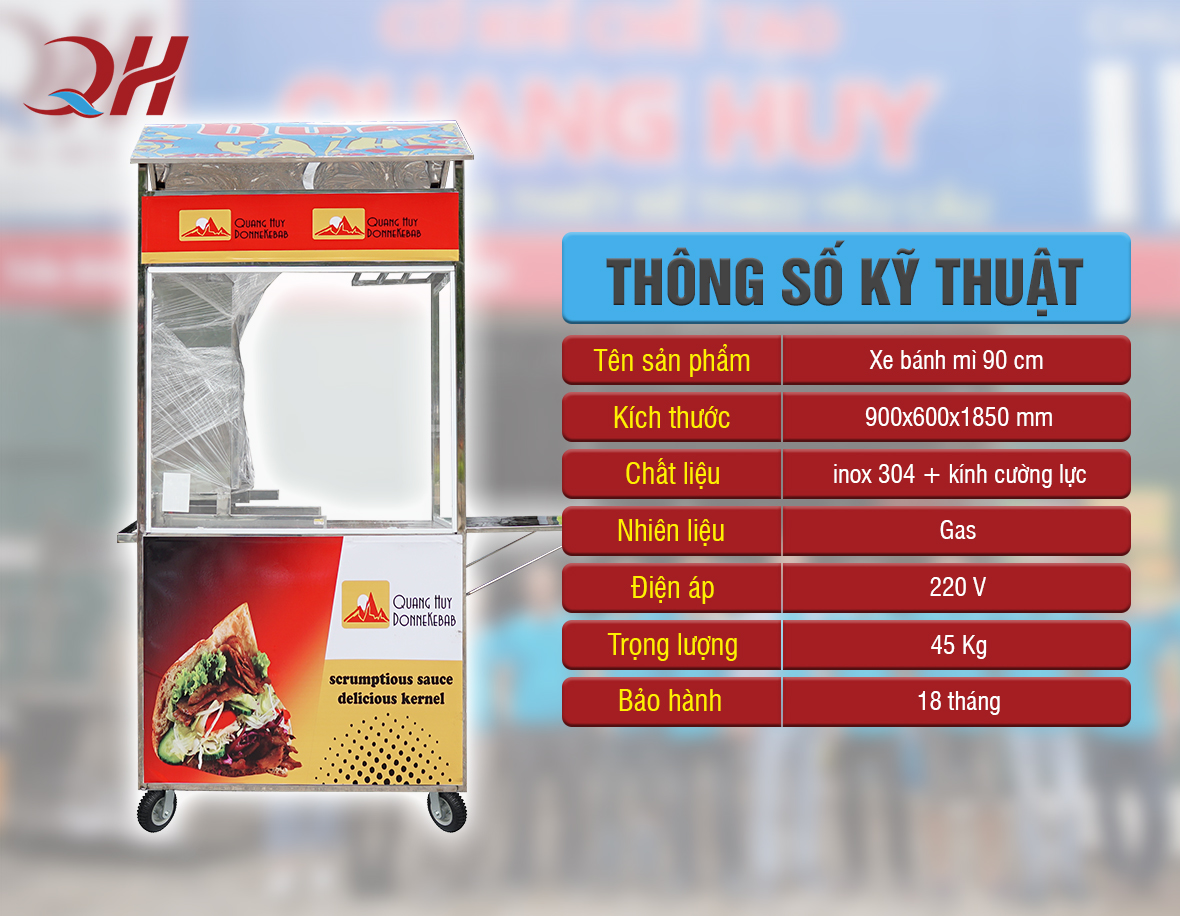 thông số kỹ thuật cơ bản của xe bánh mì thổ nhĩ kỳ 90cm