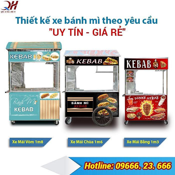 Quang Huy nhận đặt và thiết kế xe bán bánh mì theo yêu cầu uy tín giá rẻ