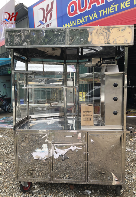 Khung xe bánh mì inox được chia thành 2 ngăn riêng biệt Khung xe bánh mì inox được chia thành 2 ngăn riêng biệt