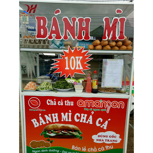 Xe bánh mì chả cá 1m2 cho hộ kinh doanh vừa và nhỏ