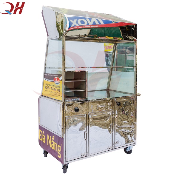 Xe bánh mì được làm từ inox 304 với bộ khung chắc chắn, sáng bóng
