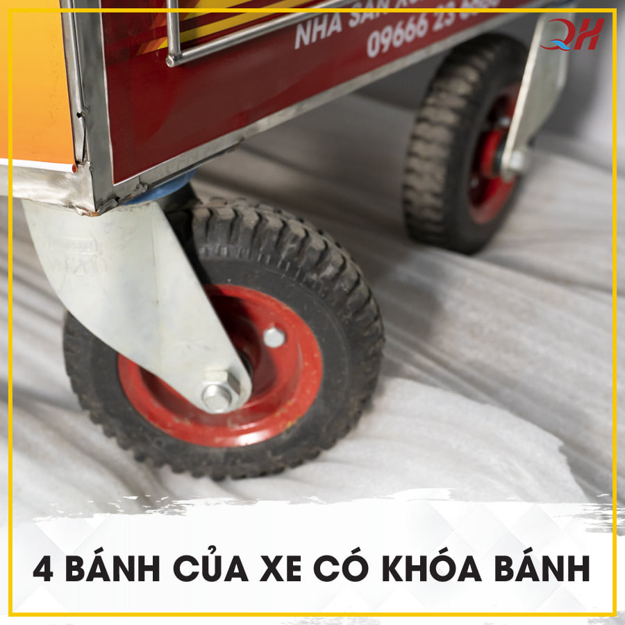 Bánh xe được bố trí khóa bánh rất an toàn khi buôn bán