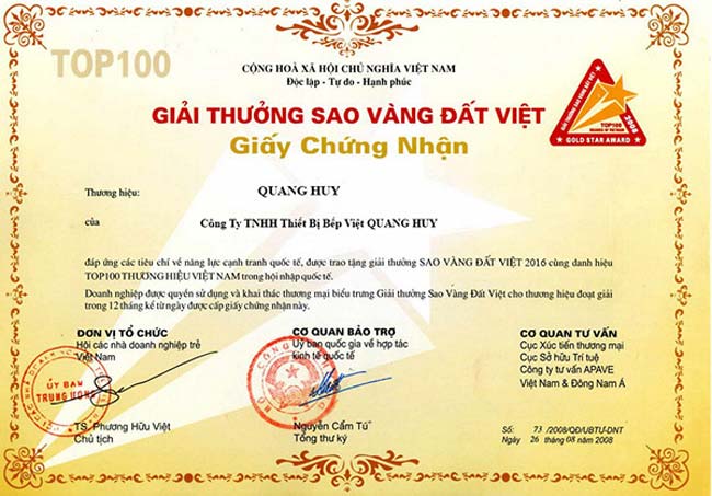 Chứng nhận của Quang Huy 