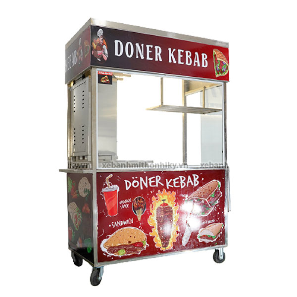 Xe bánh mì Doner Kebab mái bằng 1m3 mẫu mới
