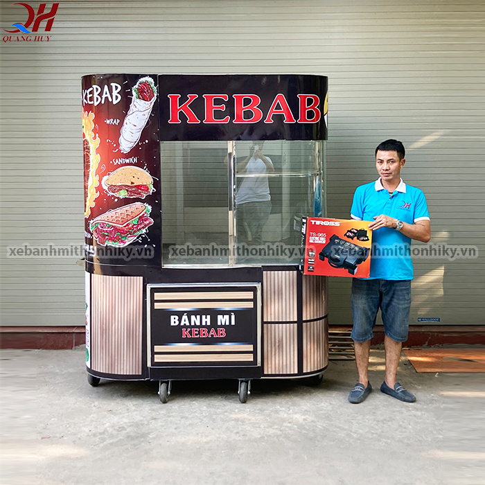 Xe bánh mì Kebab kính cong 1m8