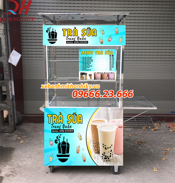 Xe trà sữa 90cm mái bằng sản xuất và phân phối bởi Quang Huy