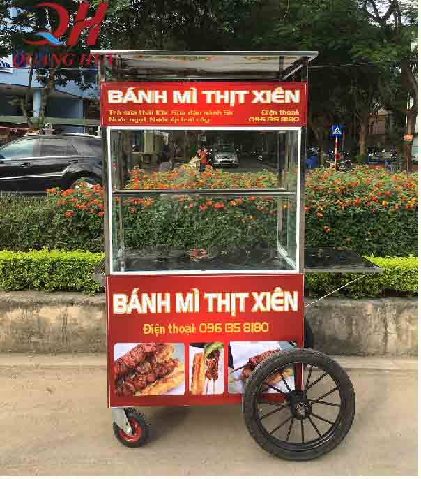 Xe đẩy bán bánh mì thịt nướng 1m inox giá siêu rẻ