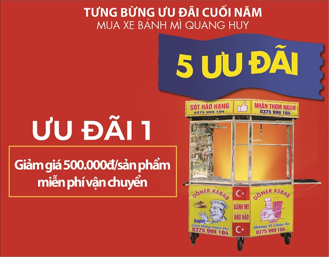 Ưu đãi 1 khi mua xe bánh mì Quang Huy