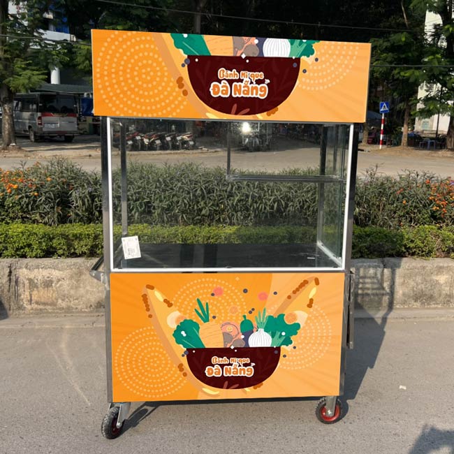 Xe đẩy bán bánh mì que 2m decal màu cam