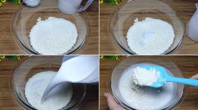 Ngâm gạo nếp với nước cốt dừa