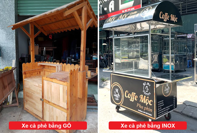 so sánh xe cà phê bằng gỗ vs inox