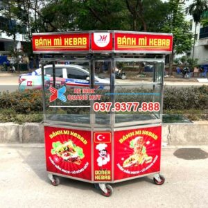 Xe bánh mì Doner Kebab 1m5 lục giác đỏ (không lò nướng)