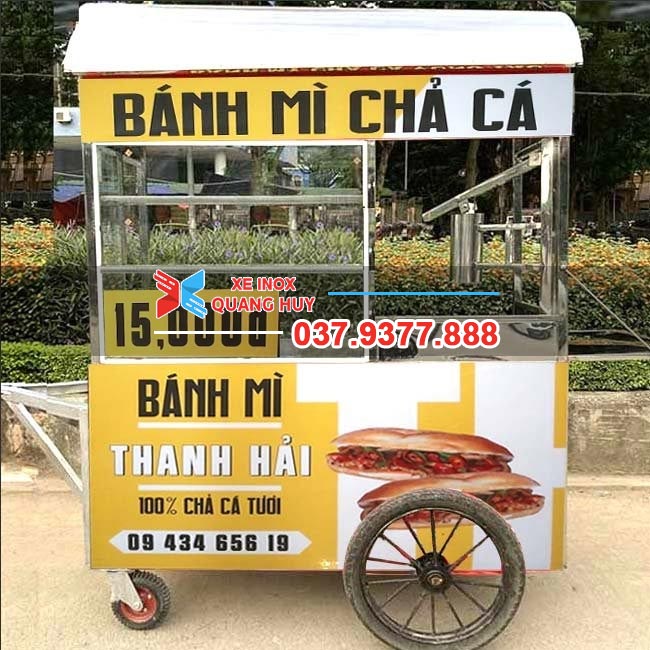 Xe bán bánh mì chả cá Thanh Hải 1m6 vàng